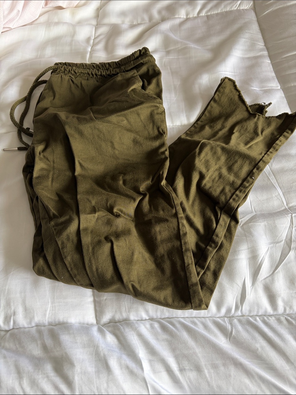 Olive Green Drawstring Casual Pants - XS